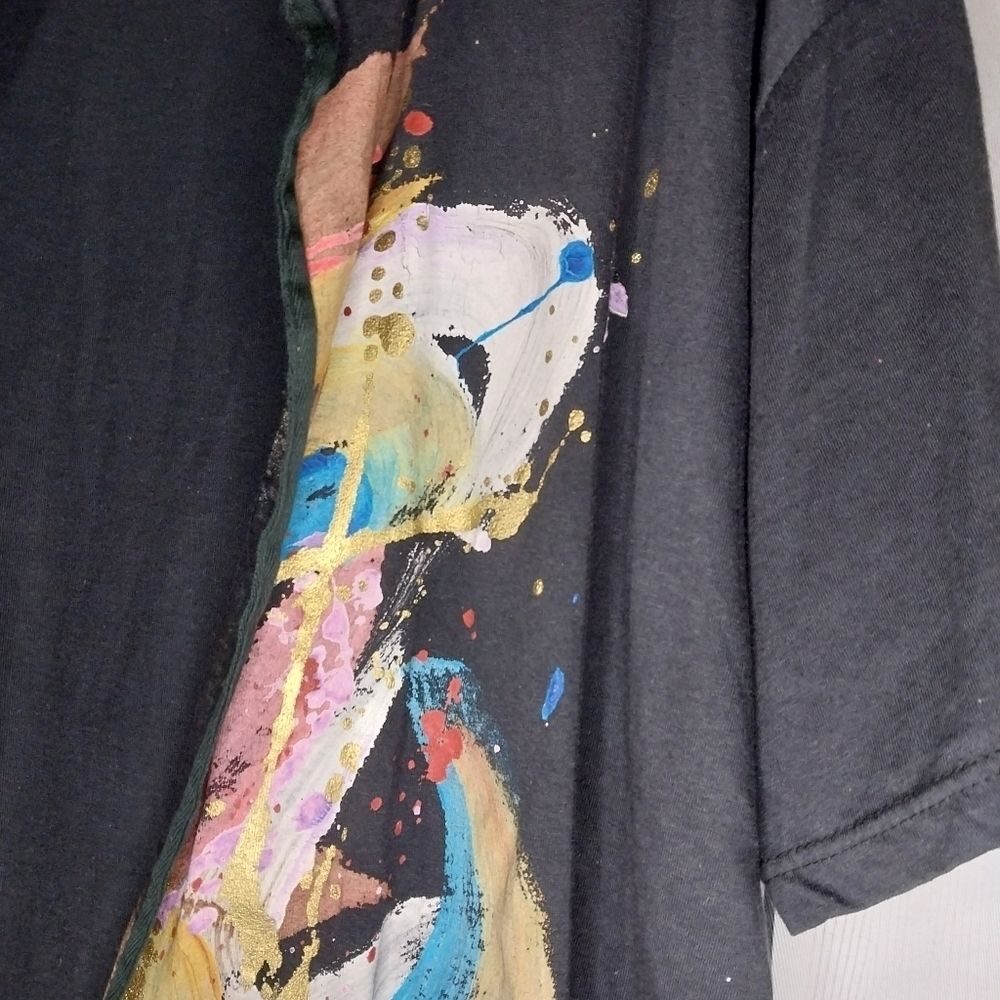 Abstract Art 100% Cotton Boho Artsy Hand Painted In Greece Size L Open Cardigan - Picture 5 of 16
